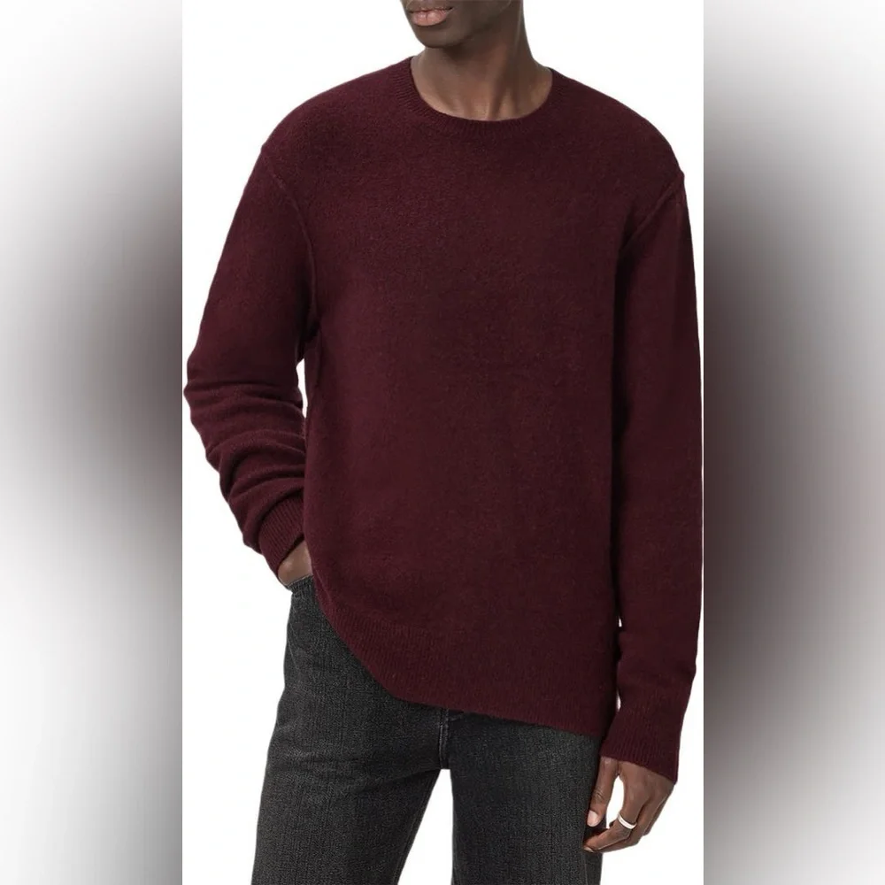 All Saints Men’s Patern Wool Crewneck Sweater in Tinted Red Size Medium